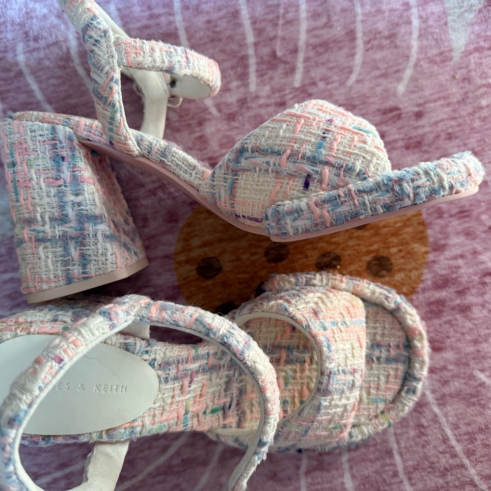 Charles & Keith Pink and Blue Sandals with Lace-Up Design